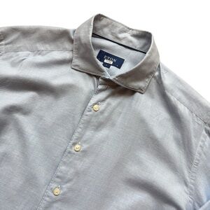 Eton Dress Shirt Men's XL Light Blue Solid Long Sleeve Cotton Silk Blend Office